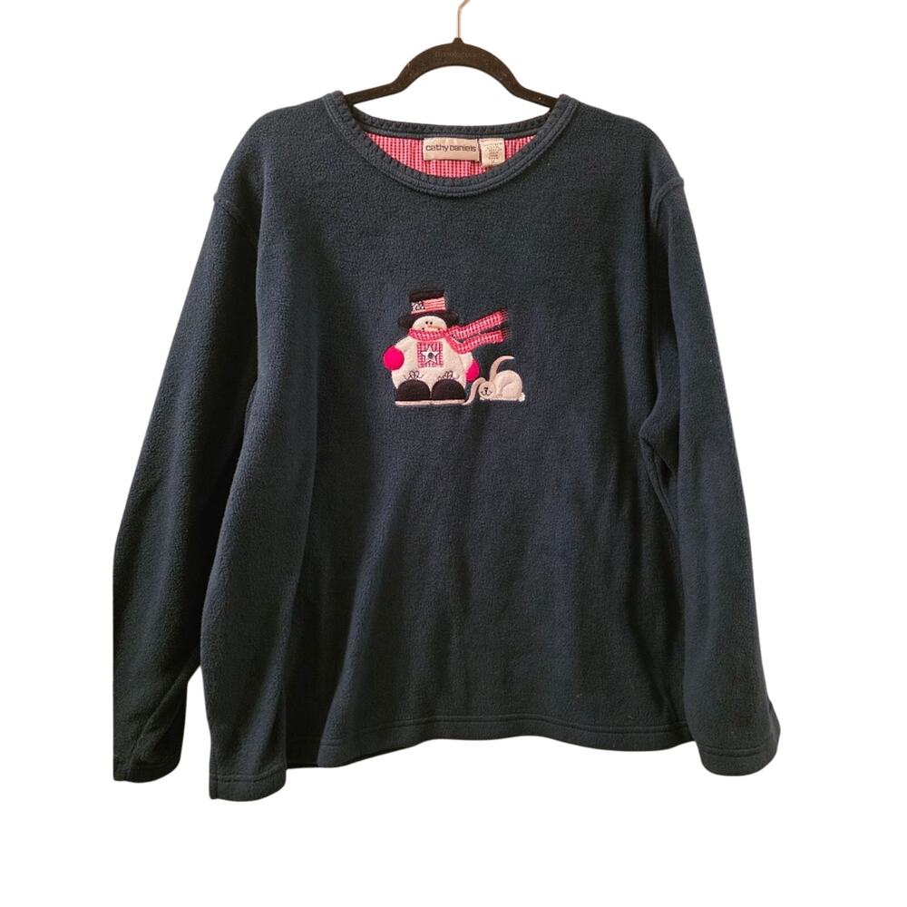 Vtg Snowman Bunny Embroidered Crewneck Sweater Holiday Womens Size XL